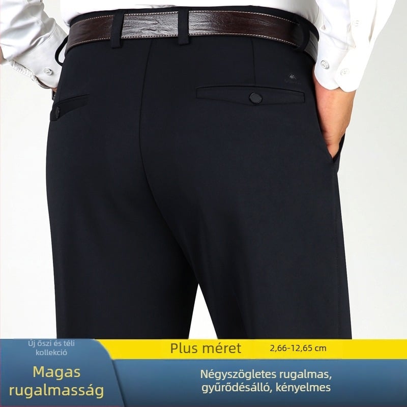 Férfiaknak szabadidő nadrág, magas derekú, egyenes szabás, vastag rugalmas pamutkeverék, cipzárral