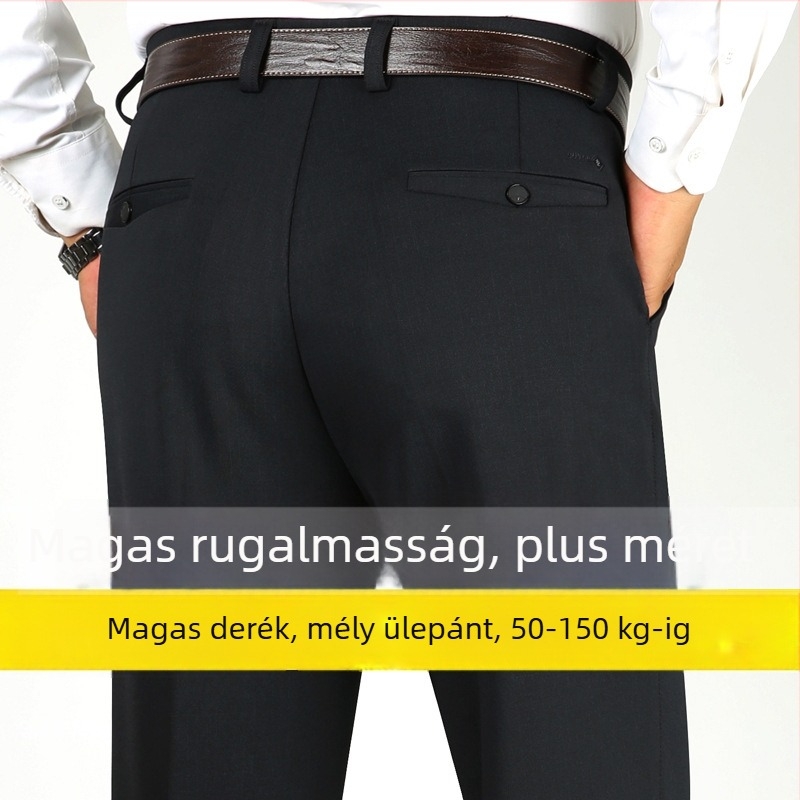 Férfiaknak szabadidő nadrág, magas derekú, egyenes szabás, vastag rugalmas pamutkeverék, cipzárral