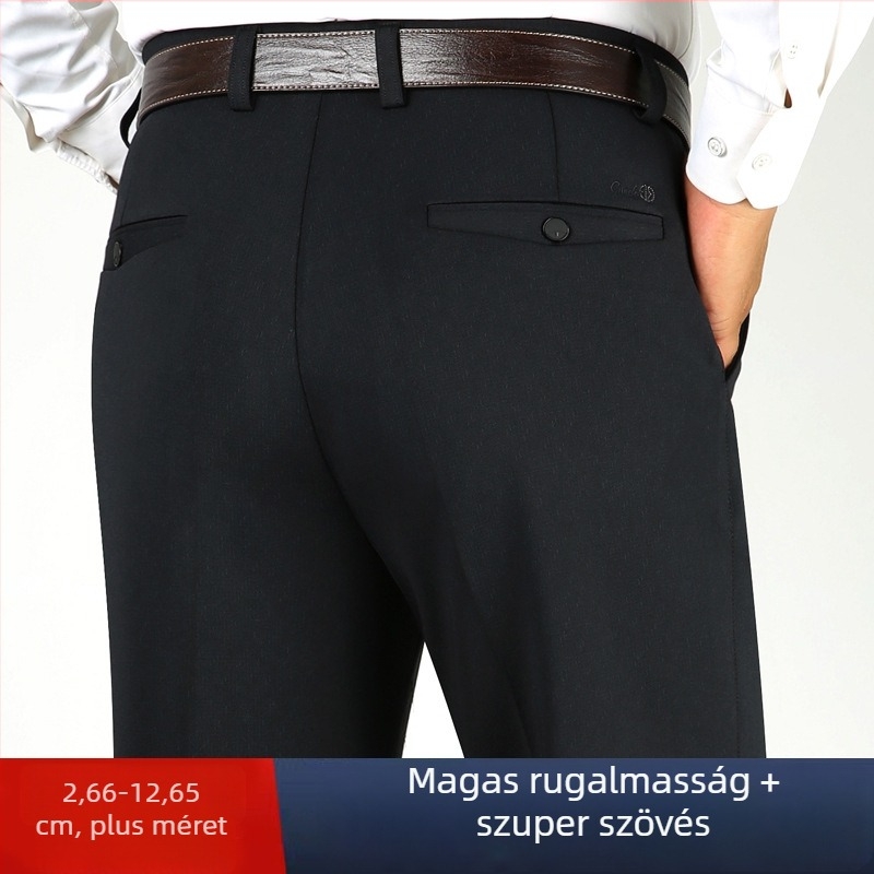 Férfiaknak szabadidő nadrág, magas derekú, egyenes szabás, vastag rugalmas pamutkeverék, cipzárral