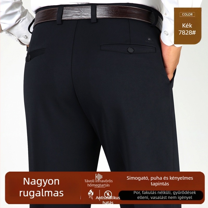 Férfiaknak szabadidő nadrág, magas derekú, egyenes szabás, vastag rugalmas pamutkeverék, cipzárral