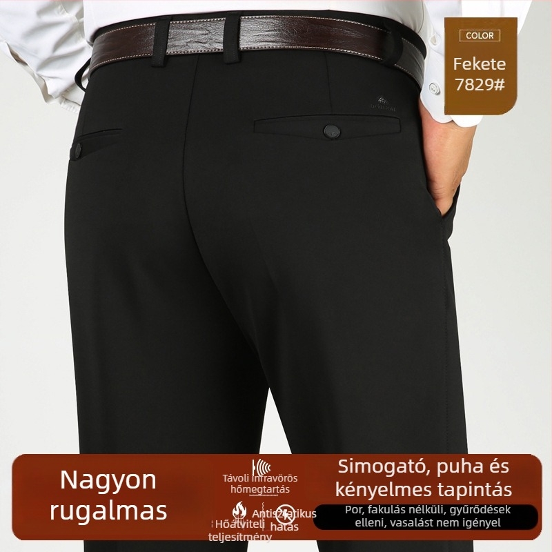 Férfiaknak szabadidő nadrág, magas derekú, egyenes szabás, vastag rugalmas pamutkeverék, cipzárral