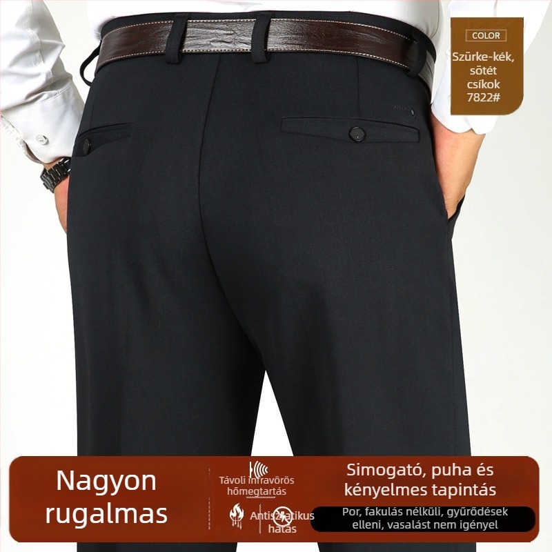 Férfiaknak szabadidő nadrág, magas derekú, egyenes szabás, vastag rugalmas pamutkeverék, cipzárral