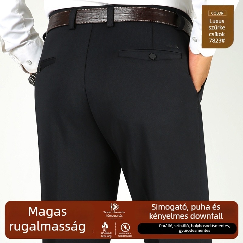 Férfiaknak szabadidő nadrág, magas derekú, egyenes szabás, vastag rugalmas pamutkeverék, cipzárral