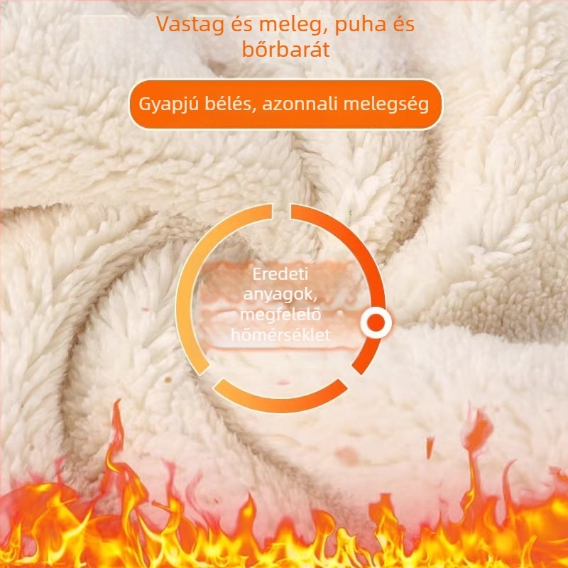 Téli férfi nadrág fleece-béléssel, meleg, egyenes szabás, magas derekú