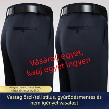 Férfiaknak szóló vastag őszi–téli üzleti casual nadrág, magas derék, egyenes szabás, 100% pamut, gyűrődésálló felület