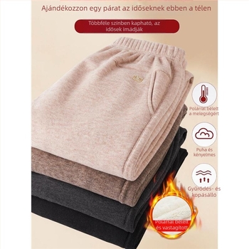 Női téli nadrág fleece-béléssel, magas derék, egyenes szabás, mindennapi hosszú nadrág időseknek