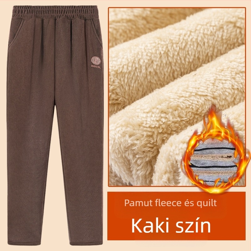 Női téli lazán szabott poliészter nadrág, vastag meleg hímzéssel, casual/alap stílus, tél 2025