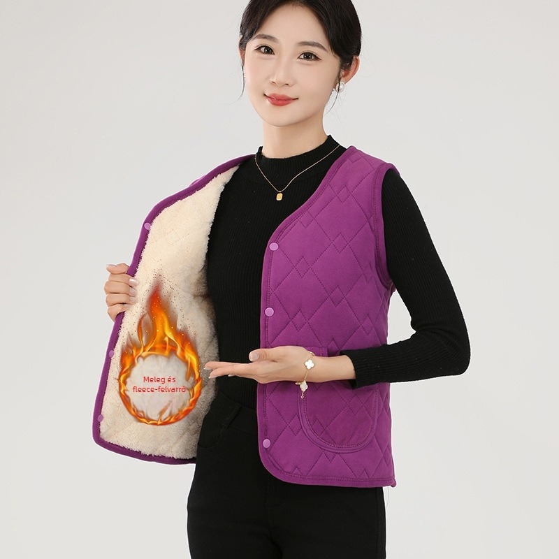 Női V-nyakú mellény, etnikus stílus, rombusz minta, 80–90% poliészter, poliészter rost, 2025 tavasz