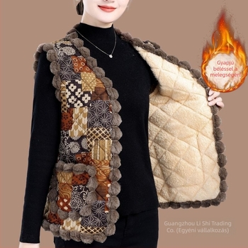 Fleece-lével bélelt mellény középkorú és idősebb nőknek, őszi-téli meleg külső ruházat, vastag bélés