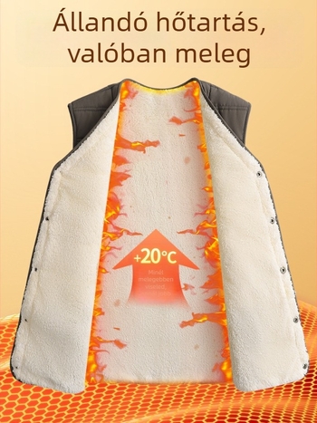 Férfi ujjatlan mellény középkorúaknak, téli 2025 modell, töltet poliészter, külső poliészter anyag, bélés acetát, zárás snap gombbal, beépített zsebek, szabad szabás