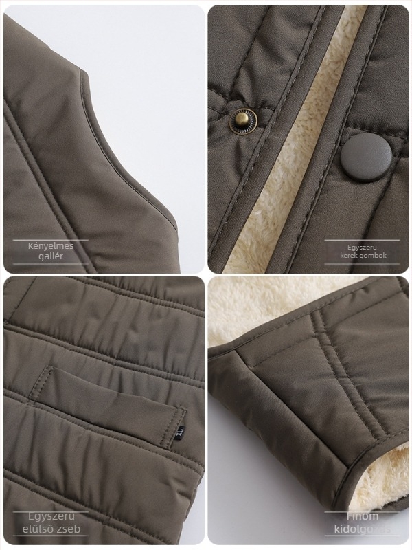 Férfi ujjatlan mellény középkorúaknak, téli 2025 modell, töltet poliészter, külső poliészter anyag, bélés acetát, zárás snap gombbal, beépített zsebek, szabad szabás