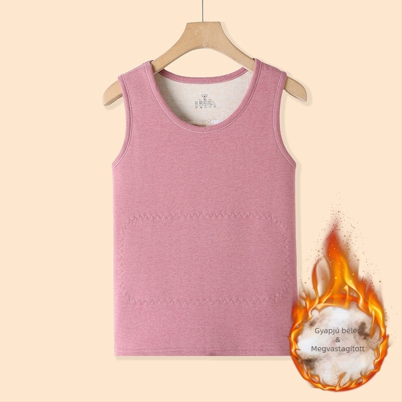 Meleg, fleece-béléssel ellátott mellény középkorú és idősebb nőknek, ujj nélküli, kerek nyakú, kardigán-stílusú
