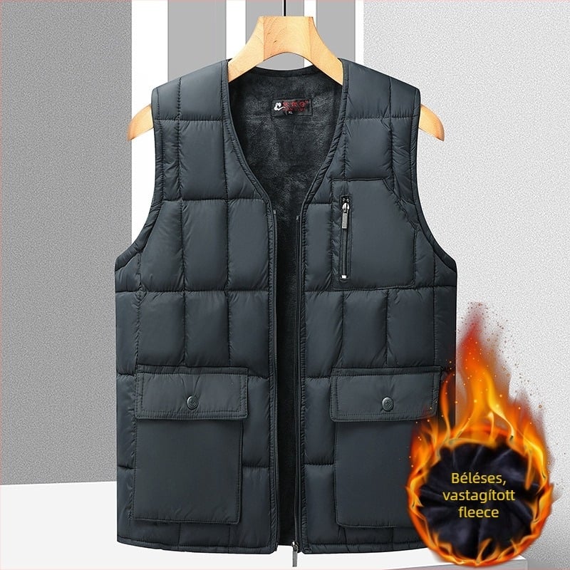 Férfi pamut mellény fleece béléssel idős korban, testhez álló szabás, töltet poliészter, alapanyag poliészter