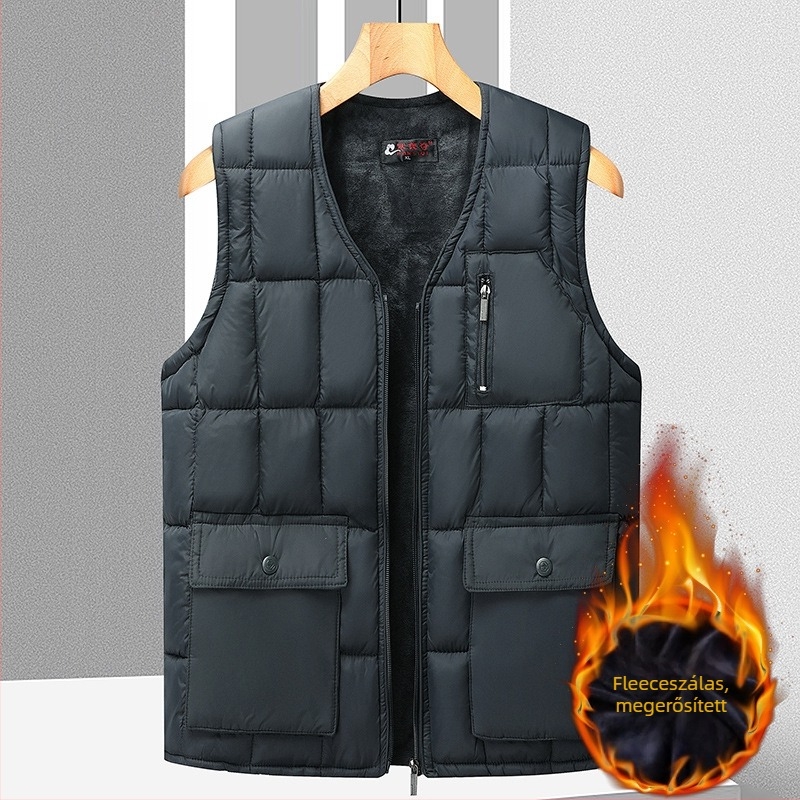 Férfi pamut mellény fleece béléssel idős korban, testhez álló szabás, töltet poliészter, alapanyag poliészter
