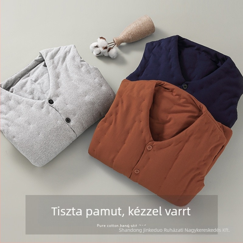 Téli pamut tömött mellény középkorú és idős férfiak számára, bő szabású, pamut külső és pamut bélés