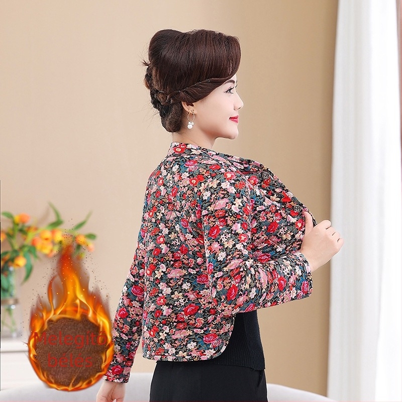 Meleg fleece-béléssel ellátott kar- és vállvédő női mellény, téli 2025, virágos minta, rövid fazon 40–50 cm, vasalásmentes kezelés