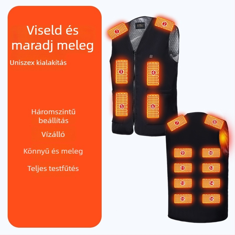 Férfi 16-zónás fűtőmellény téli intelligens elektromos fűtéssel