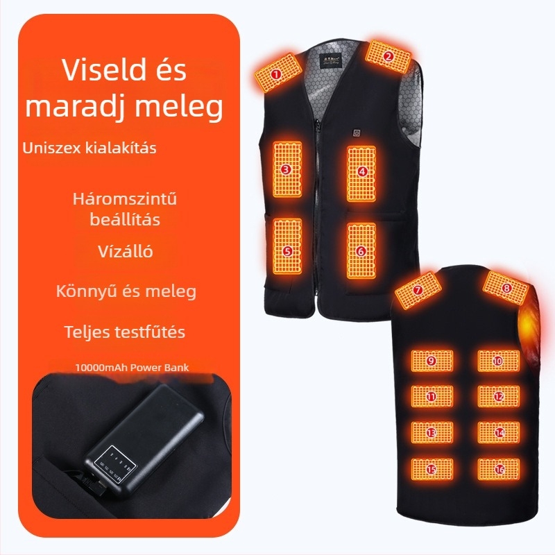 Férfi 16-zónás fűtőmellény téli intelligens elektromos fűtéssel