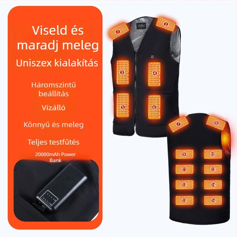 Férfi 16-zónás fűtőmellény téli intelligens elektromos fűtéssel