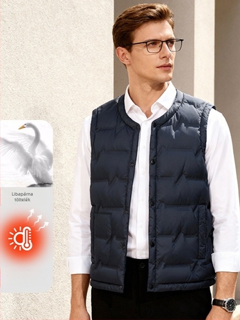Férfi tolltöltésű mellény, téli 2025, vastag anyag, cipzáras záródás, oldalsó zsebek