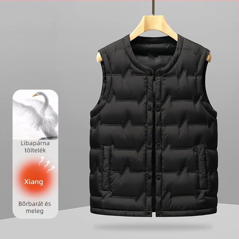 Férfi tolltöltésű mellény, téli 2025, vastag anyag, cipzáras záródás, oldalsó zsebek