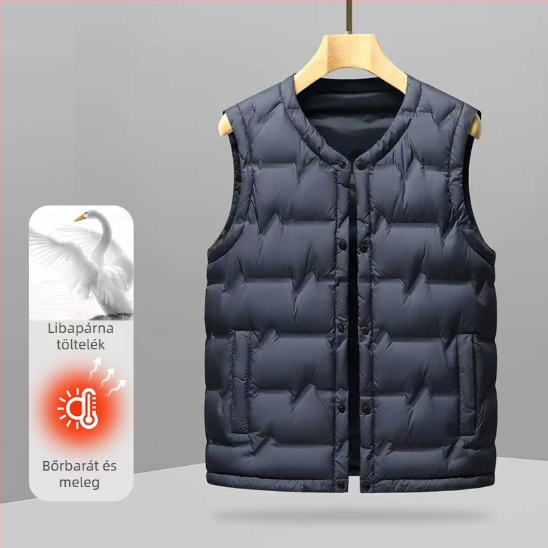 Férfi tolltöltésű mellény, téli 2025, vastag anyag, cipzáras záródás, oldalsó zsebek