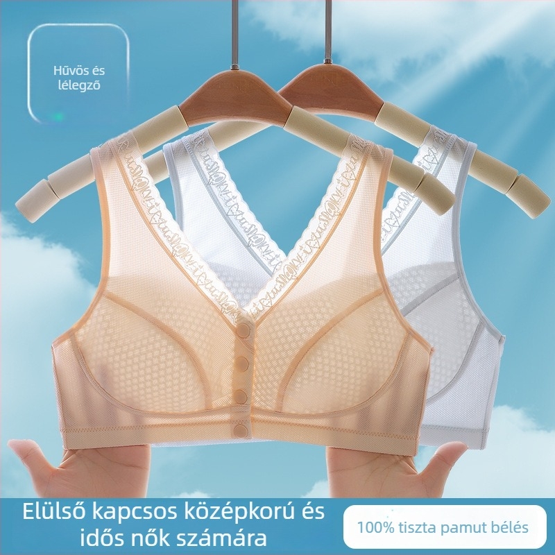 Melltartó drótok nélküli, mellény-stílusú, teljes kosár, vékony formázott kosár, előre záródó csat, légáteresztő nylon anyag