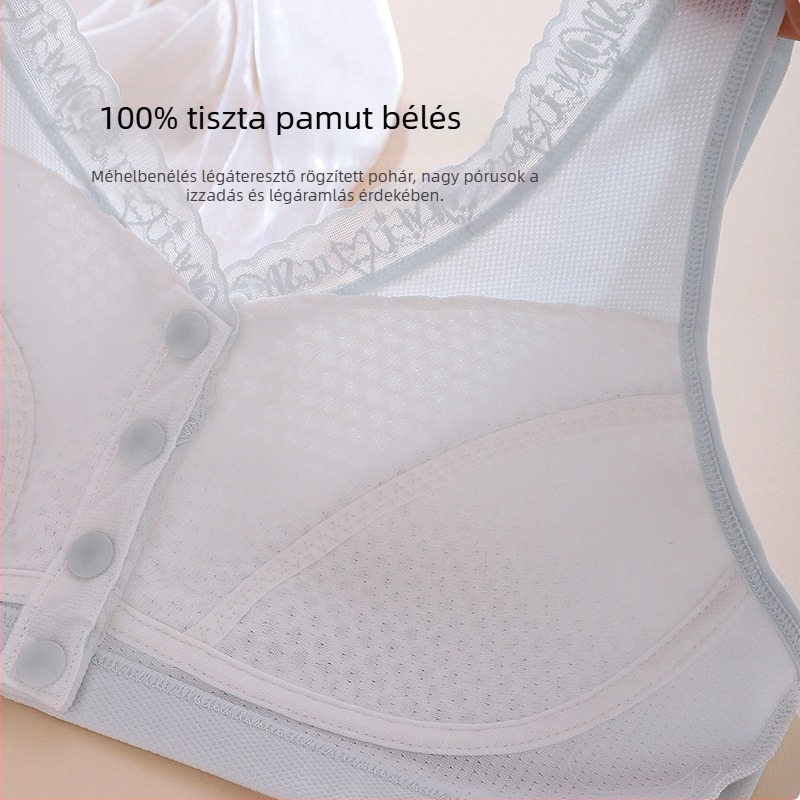 Melltartó drótok nélküli, mellény-stílusú, teljes kosár, vékony formázott kosár, előre záródó csat, légáteresztő nylon anyag