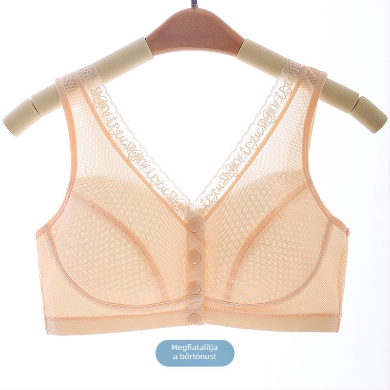 Melltartó drótok nélküli, mellény-stílusú, teljes kosár, vékony formázott kosár, előre záródó csat, légáteresztő nylon anyag