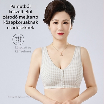 Középkorúak és idős nők számára készült melltartó, légáteresztő pamut anyag, teljes kosár, vékony formázott kosár, elülső zár, rögzített dupla vállpántok
