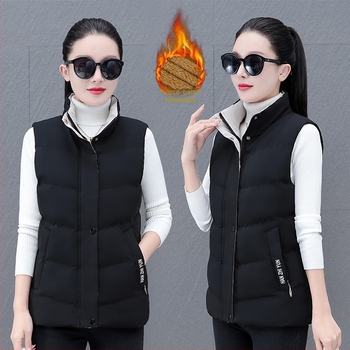 Női mellény down-cotton töltéssel, állógallér, poliészter anyag, cipzárral, mintázat színkoordinált