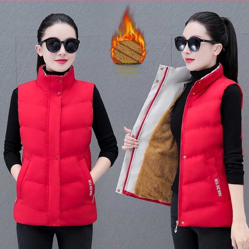 Női mellény down-cotton töltéssel, állógallér, poliészter anyag, cipzárral, mintázat színkoordinált