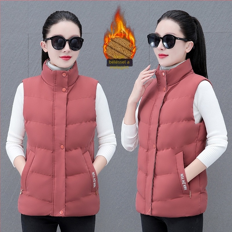 Női mellény down-cotton töltéssel, állógallér, poliészter anyag, cipzárral, mintázat színkoordinált