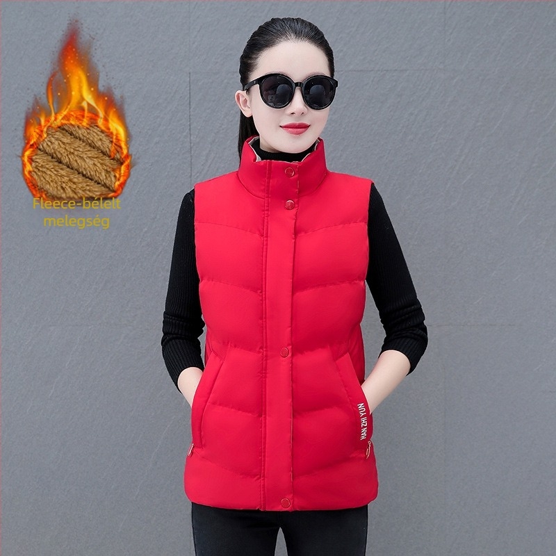 Női mellény down-cotton töltéssel, állógallér, poliészter anyag, cipzárral, mintázat színkoordinált