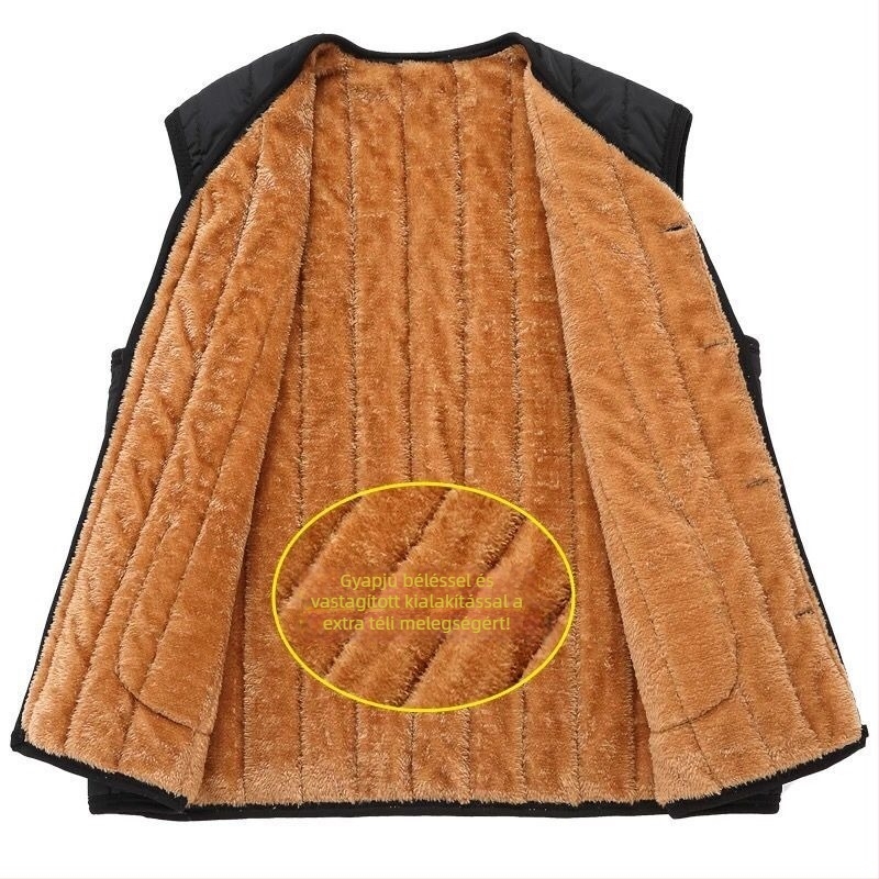 Idős férfiaknak vastag fleece-betétes téli mellény, meleg