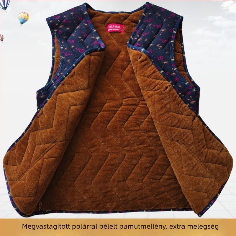 Pamutból készült bélelt mellény fleece béléssel, meleg ősz-télre nőknek