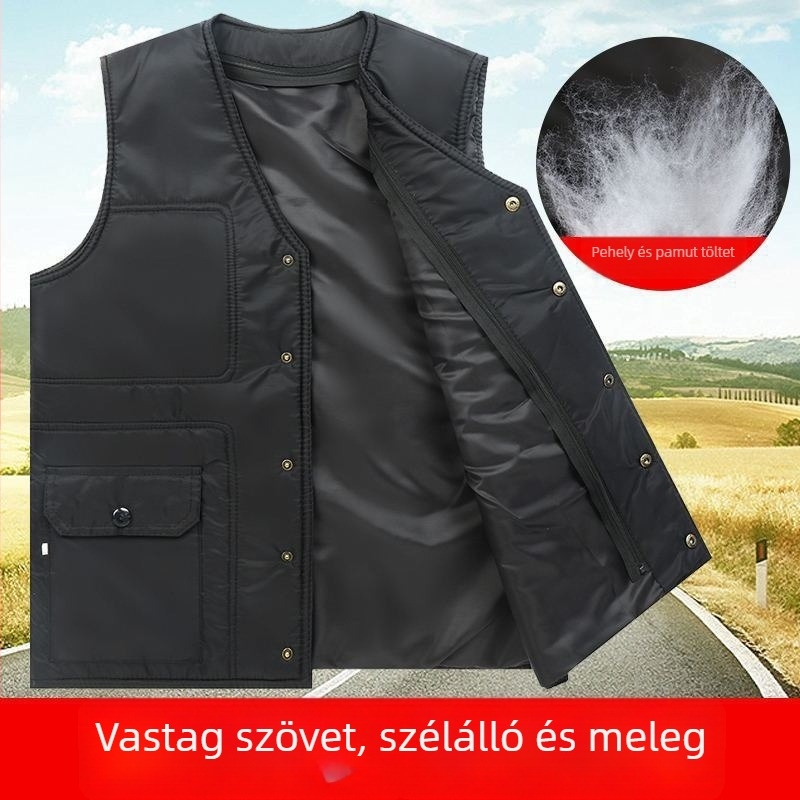 Őszi-téli szőrme-betétes gyapjú mellény idős férfiaknak