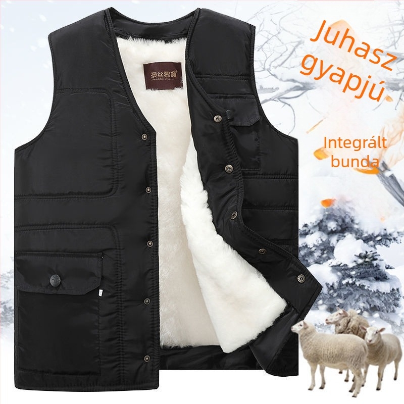 Őszi-téli szőrme-betétes gyapjú mellény idős férfiaknak