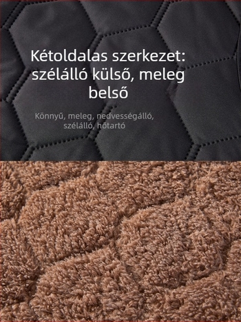 Férfi vastag fleece mellény rácsos mintával, V-nyakú, zsebes, kapucni nélkül, téli meleg