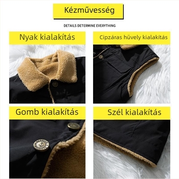 Chenille mellény juhgyapjú bélésével középkorú férfiak számára, álló gallér, cipzár, oldalsó zsebek