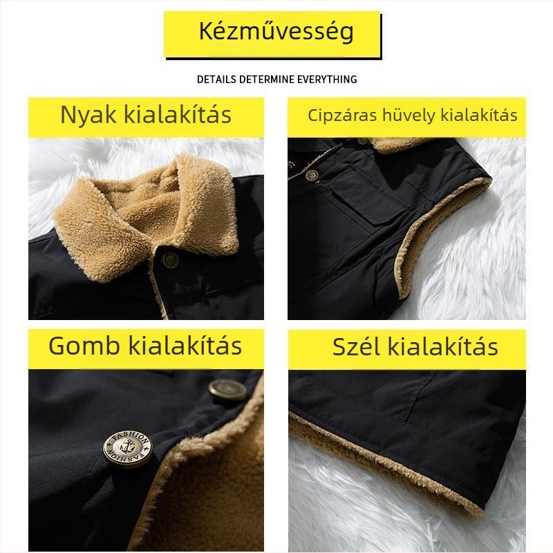 Chenille mellény juhgyapjú bélésével középkorú férfiak számára, álló gallér, cipzár, oldalsó zsebek