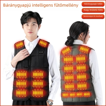 Téli melegítő mellény báránygyapjú fleece-ből, V-nyakú, vastagított elektromos fűtés