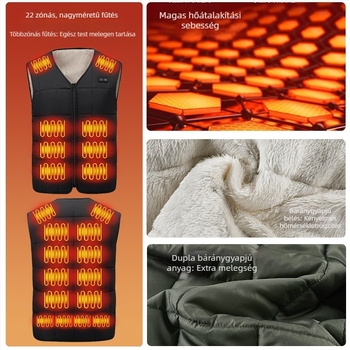 Téli melegítő mellény báránygyapjú fleece-ből, V-nyakú, vastagított elektromos fűtés