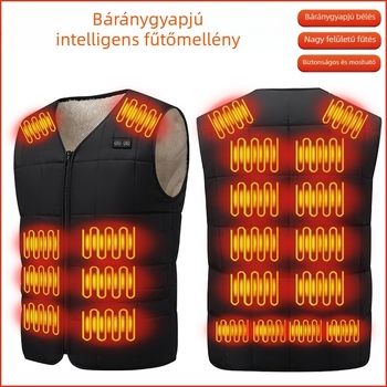 Téli melegítő mellény báránygyapjú fleece-ből, V-nyakú, vastagított elektromos fűtés