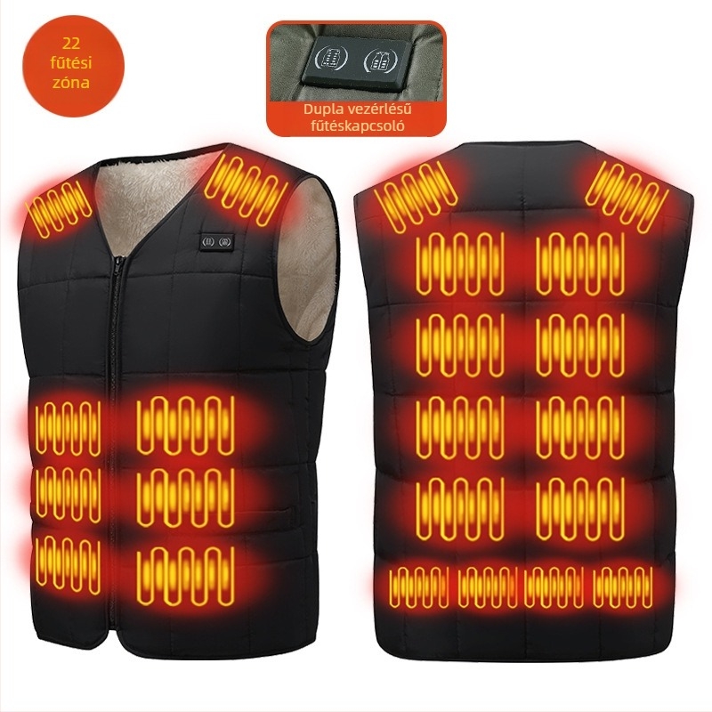 Téli melegítő mellény báránygyapjú fleece-ből, V-nyakú, vastagított elektromos fűtés