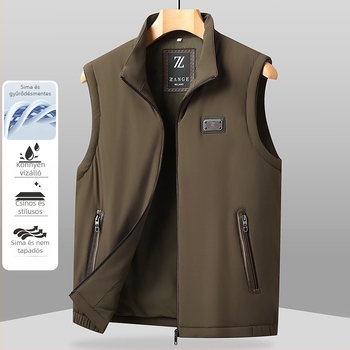 Férfi mellény álló gallérral, milk-silk anyagból, vékony pamut, slim fit, ősz 2025