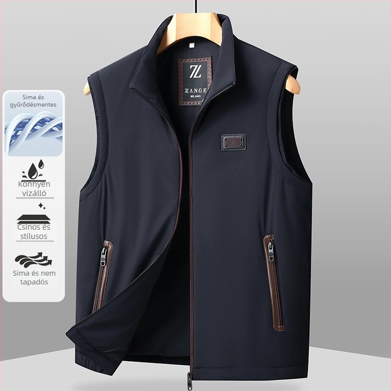 Férfi mellény álló gallérral, milk-silk anyagból, vékony pamut, slim fit, ősz 2025
