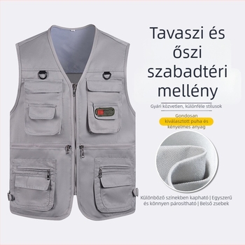 Férfiaknak szóló tavasz–ősz munkás mellény, több zsebbel