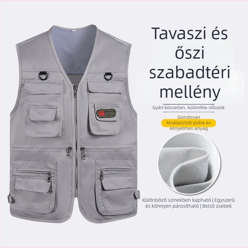 Férfiaknak szóló tavasz–ősz munkás mellény, több zsebbel