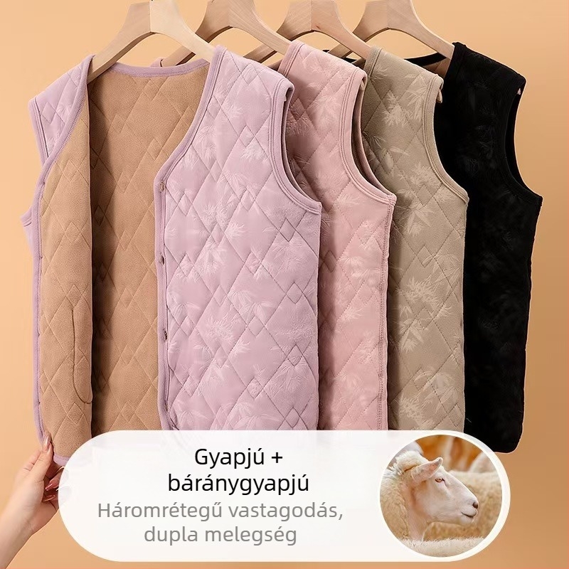 Téli női mellény kínai stílusban, német fleece, 80–90% poliészter, irodalmi-retro stílus.